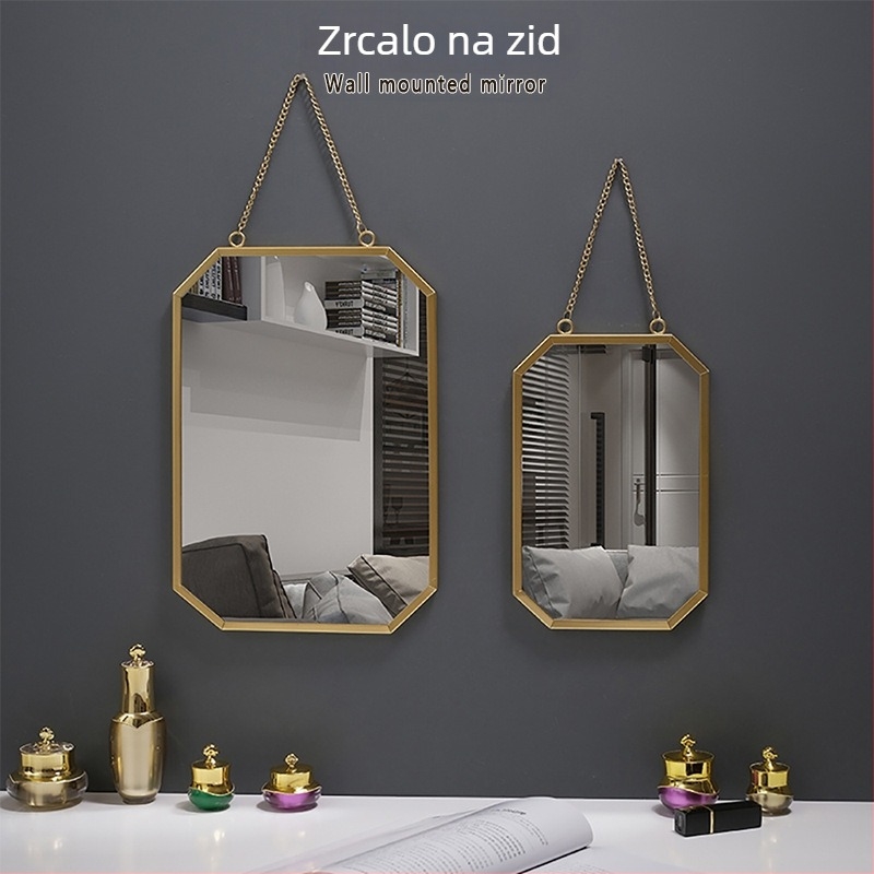 Zidno visiće ogledalo, metalni okvir, aluminijsko ogledalo, prilagodljivo, pogodno za kupaonicu, spavaću sobu i trgovinske prostore