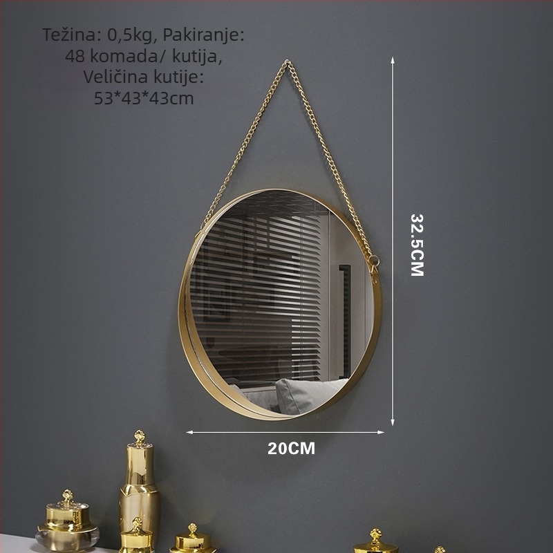 Zidno visiće ogledalo, metalni okvir, aluminijsko ogledalo, prilagodljivo, pogodno za kupaonicu, spavaću sobu i trgovinske prostore