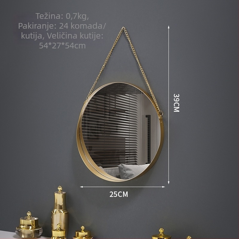 Zidno visiće ogledalo, metalni okvir, aluminijsko ogledalo, prilagodljivo, pogodno za kupaonicu, spavaću sobu i trgovinske prostore