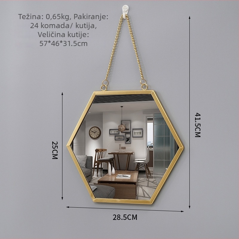 Zidno visiće ogledalo, metalni okvir, aluminijsko ogledalo, prilagodljivo, pogodno za kupaonicu, spavaću sobu i trgovinske prostore