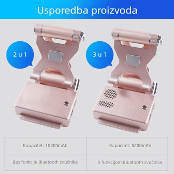 3-u-1 držač za telefon s Bluetooth zvučnikom i ugrađenim power bankom, 4000–6000 mAh, Bluetooth, 100 Hz–20 kHz, SNR ≥85 dB, 3W