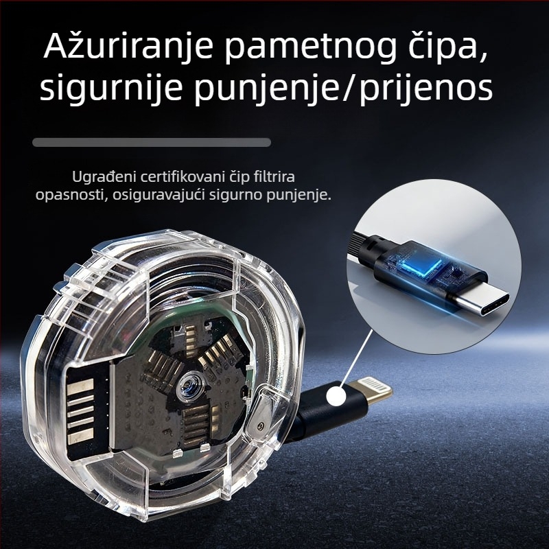Telescopijski kabel za napajanje s PD brzim punjenjem, Type-C i Lightning – dvostruka glava