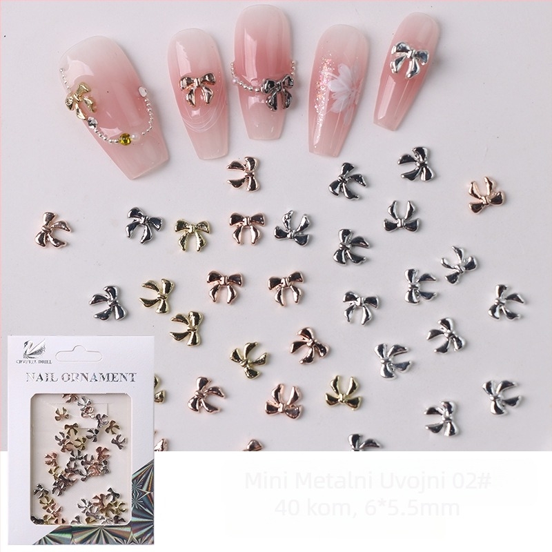 Aksesoari za nokte s mašnicom i leptirima, serija Alloy Butterfly, od legure, licencirana privatna marka.