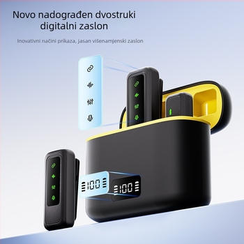 Bežični lavalier mikrofon, dvokanalni, kompaktni mikrofonski klip za vanjske prijenose uživo uz inteligentnu redukciju šuma