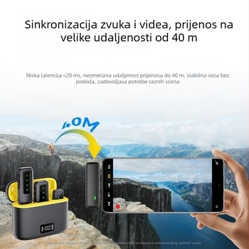 Bežični lavalier mikrofon, dvokanalni, kompaktni mikrofonski klip za vanjske prijenose uživo uz inteligentnu redukciju šuma