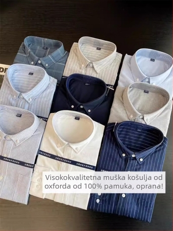Muška košulja s dugim rukavima od Oxford tkanine, jednobojna s prugastim uzorkom, F082018