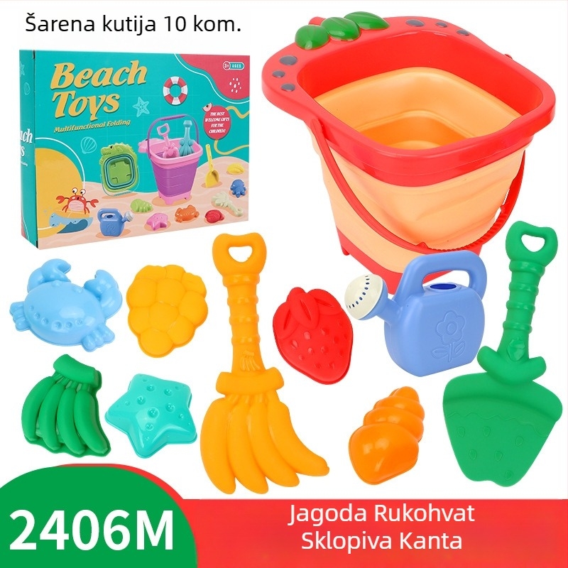 Dječja plažna igračka: krab-oblikovana sklopiva kanta za plažu i igru u pijesku s lopaticom (plastika, uzrast 7–14 godina)