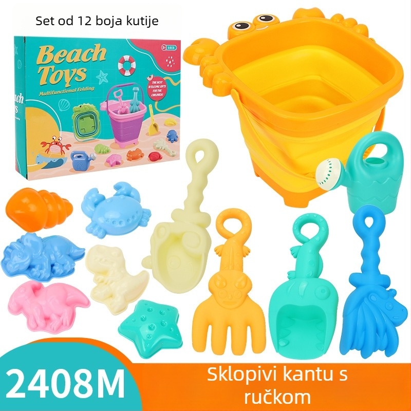 Dječja plažna igračka: krab-oblikovana sklopiva kanta za plažu i igru u pijesku s lopaticom (plastika, uzrast 7–14 godina)