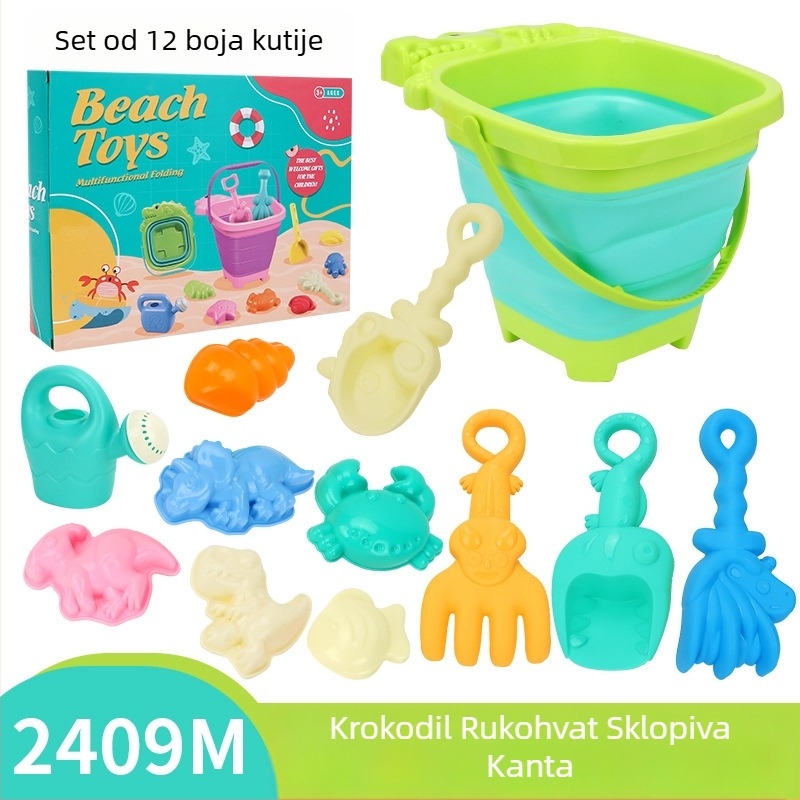 Dječja plažna igračka: krab-oblikovana sklopiva kanta za plažu i igru u pijesku s lopaticom (plastika, uzrast 7–14 godina)