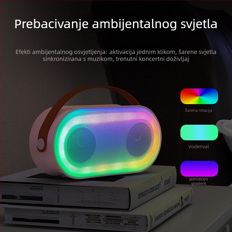 Prijenosni Bluetooth karaoke zvučnik s ugrađenim mikrofonom — Bluetooth 5.3, 10W, ugrađena baterija 2000-4000mAh, frekvencijski odziv 20Hz-20kHz, trajanje rada 3-6 h