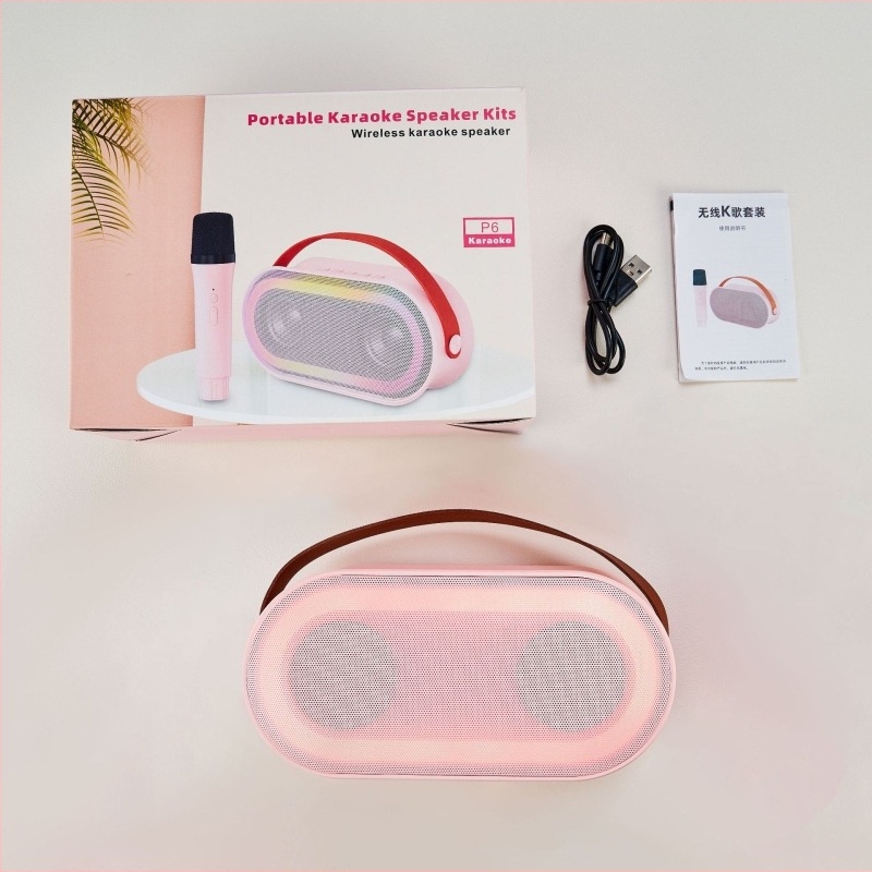 Prijenosni Bluetooth karaoke zvučnik s ugrađenim mikrofonom — Bluetooth 5.3, 10W, ugrađena baterija 2000-4000mAh, frekvencijski odziv 20Hz-20kHz, trajanje rada 3-6 h