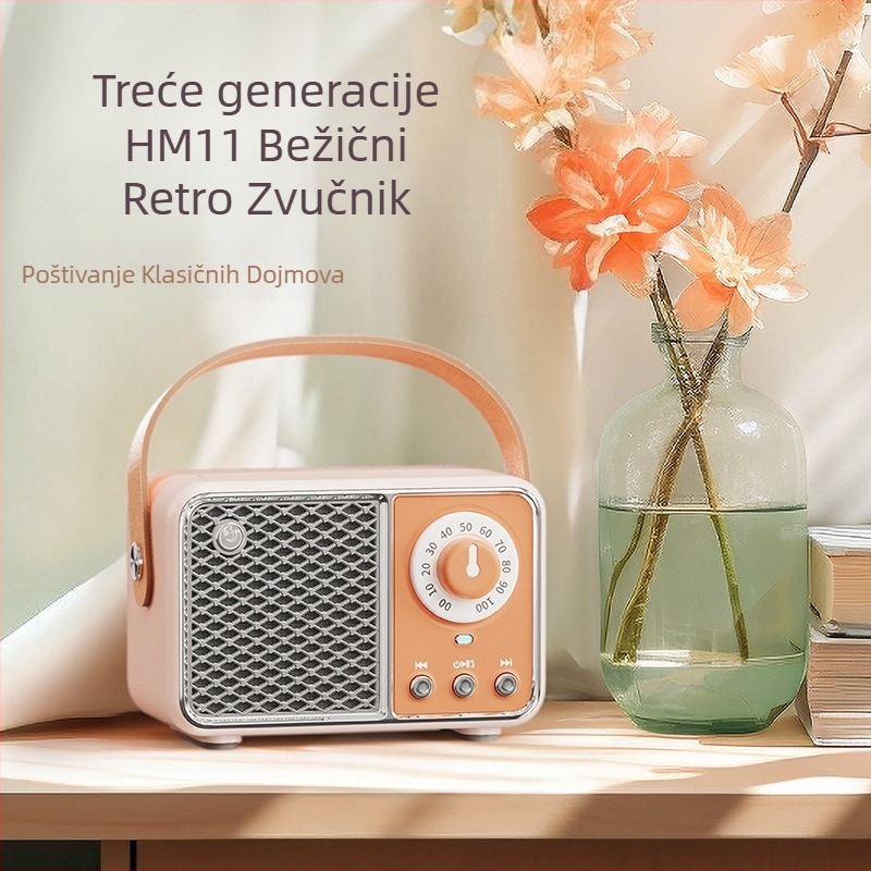 HM11 PRO Retro Bluetooth zvučnik, prenosni mini bas, Bluetooth 5.0, 30 Hz–15 kHz, SNR ≥70 dB, domet 10 m, ugrađena baterija 500–800 mAh