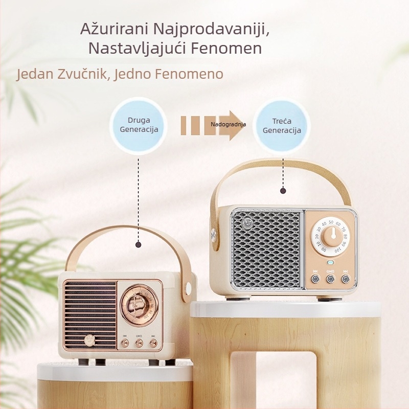 HM11 PRO Retro Bluetooth zvučnik, prenosni mini bas, Bluetooth 5.0, 30 Hz–15 kHz, SNR ≥70 dB, domet 10 m, ugrađena baterija 500–800 mAh