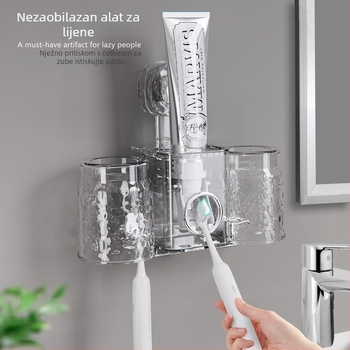 Držač četkica za zube s usisnim držačem za zid – PET materijal, bez bušenja, skladištenje paste i čaša