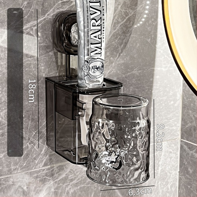 Držač četkica za zube s usisnim držačem za zid – PET materijal, bez bušenja, skladištenje paste i čaša