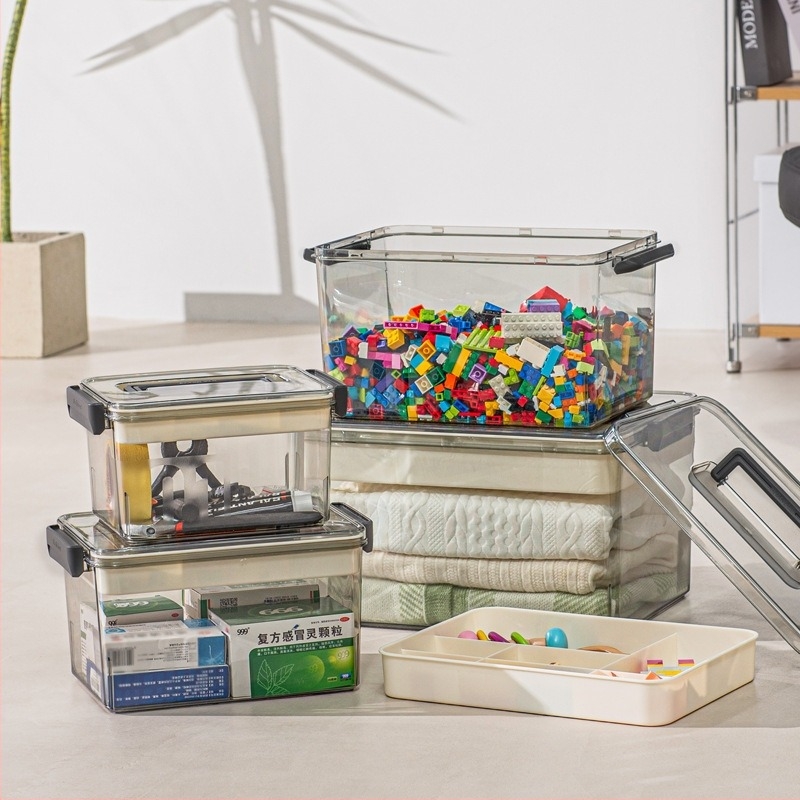 Prozirna PET kutija za pohranu s ručkom i poklopcem, 25 L, višenamjenski organizator za donje rublje, čarape i igračke