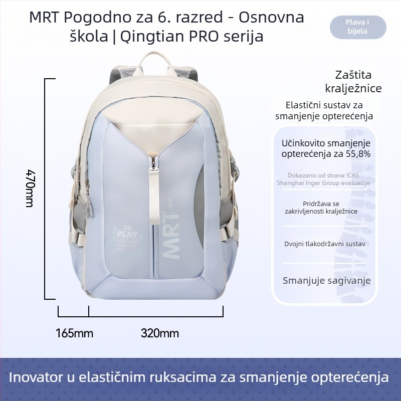 Unisex školska torba za učenike 5.–6. razreda | Veliki kapacitet, lagan, smanjuje teret, ergonomski stražnji panel, reflektirajući elementi za noćnu sigurnost