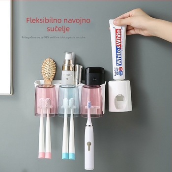 Držač četkice za zube s ugrađenim nosačem — PP+PS, bez bušenja, skladištenje i istiskivanje paste za zube, prilagodba dostupna