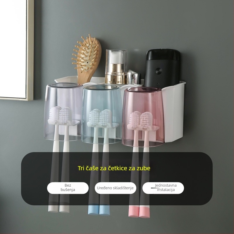 Držač četkice za zube s ugrađenim nosačem — PP+PS, bez bušenja, skladištenje i istiskivanje paste za zube, prilagodba dostupna