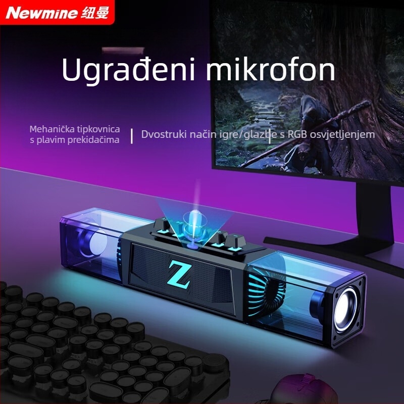Newmine V6 stolni zvučnici za računalo, stereo zvuk, USB napajanje, 20W, frekvencijski raspon 100 Hz–20 kHz, SNR ≥75 dB