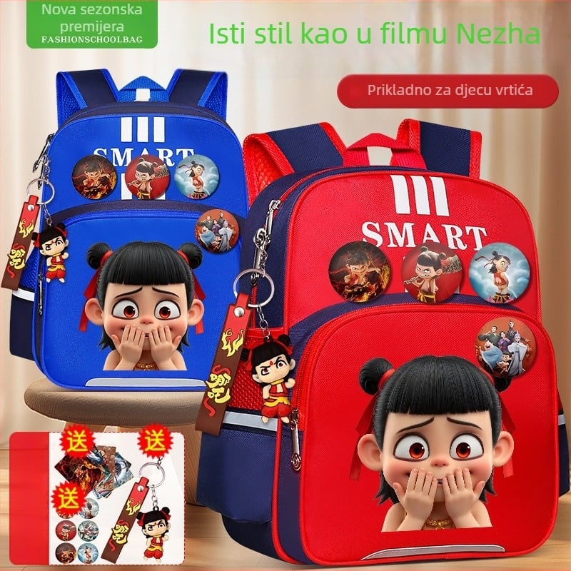 Nezha dječji ruksak za školu, unisex, za 1–2. razred, poliester, dječji crtani stil, anime uzorak