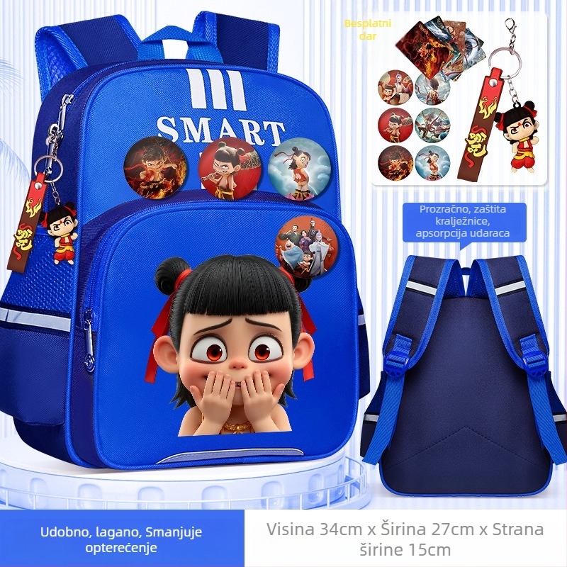 Nezha dječji ruksak za školu, unisex, za 1–2. razred, poliester, dječji crtani stil, anime uzorak