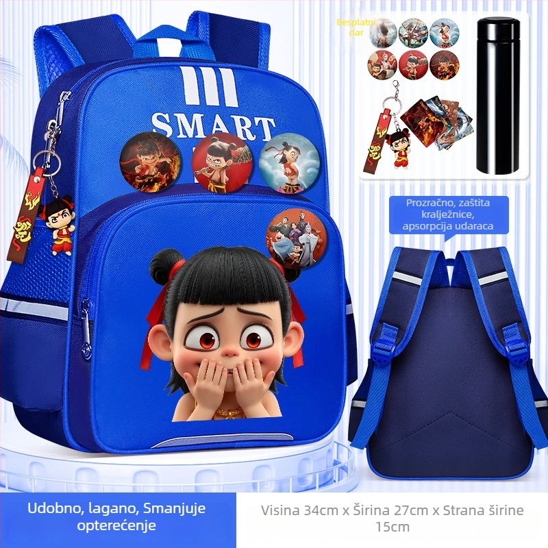 Nezha dječji ruksak za školu, unisex, za 1–2. razred, poliester, dječji crtani stil, anime uzorak