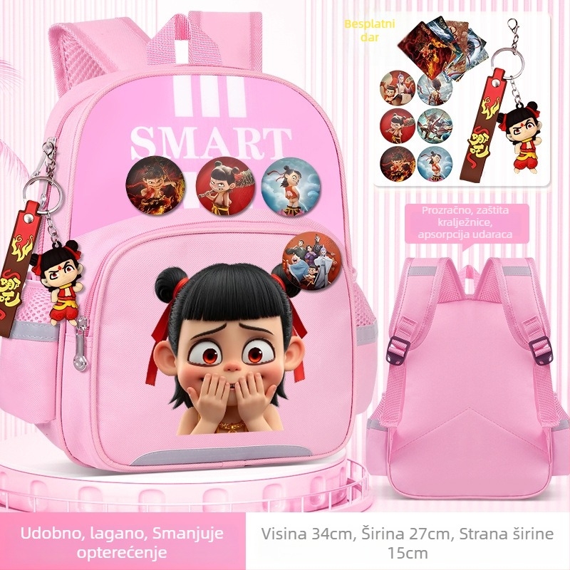 Nezha dječji ruksak za školu, unisex, za 1–2. razred, poliester, dječji crtani stil, anime uzorak