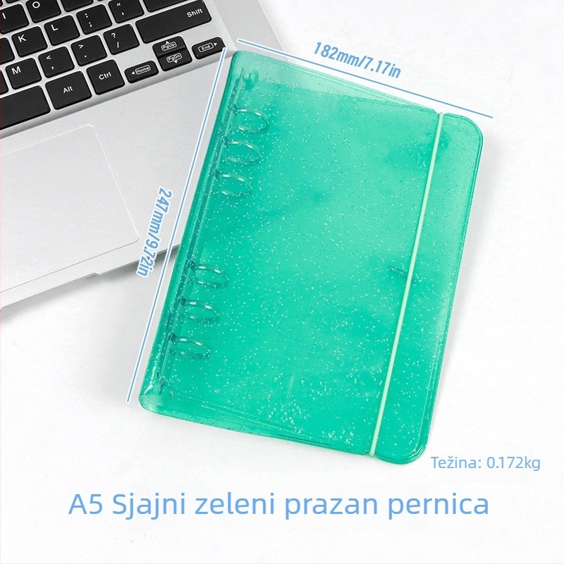 A5 prozirna glitter PVC korica za bilježnicu s odvojivim dodacima, PP držač s 6 rupa