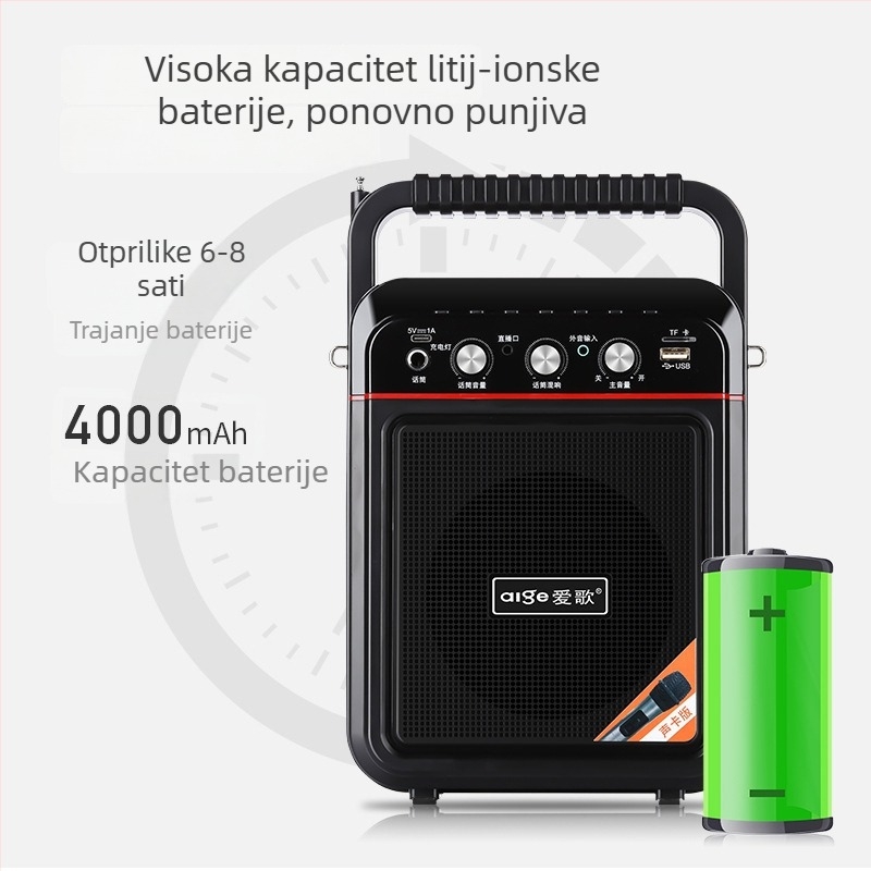 Love Song S60 vanjski karaoke zvučnik s ugrađenom zvučnom kartom - 10W, baterija 2000–4000 mAh, frekvencijski raspon 100 Hz–20 kHz, SNR ≥75 dB