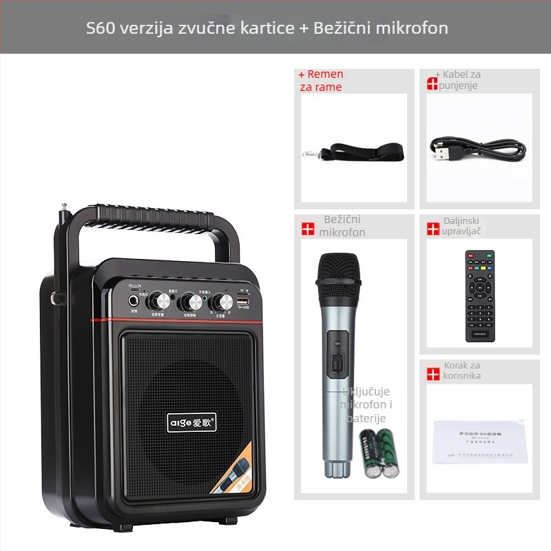 Love Song S60 vanjski karaoke zvučnik s ugrađenom zvučnom kartom - 10W, baterija 2000–4000 mAh, frekvencijski raspon 100 Hz–20 kHz, SNR ≥75 dB