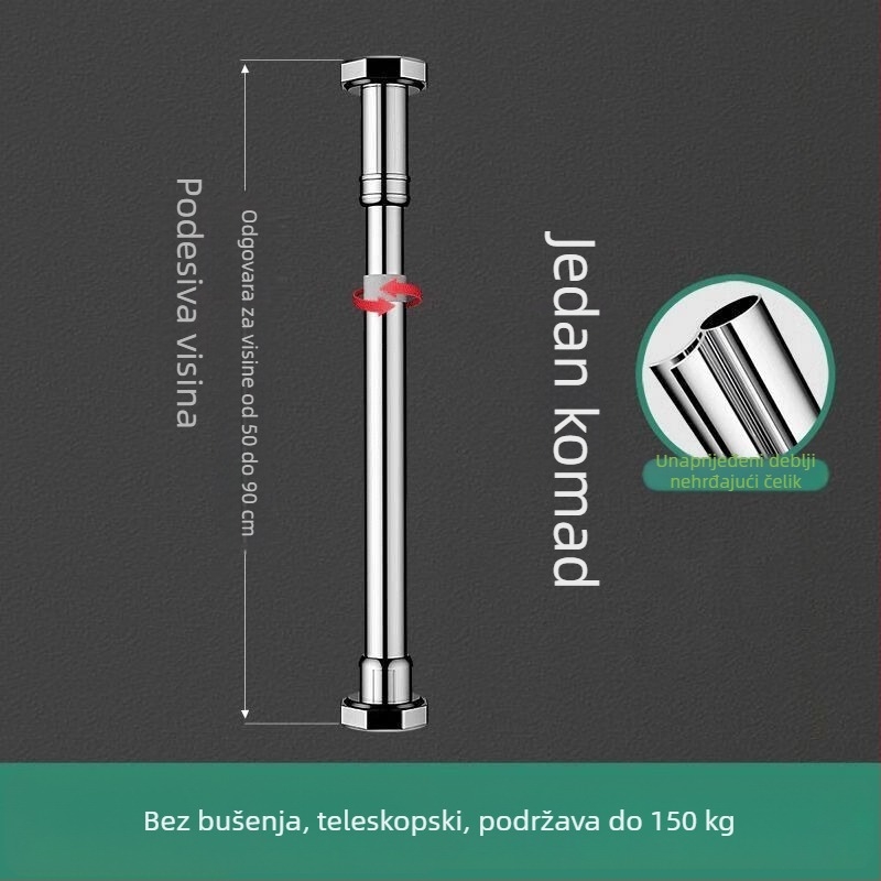 Podržna skela za umivaonik ispod ploče, teleskopska šipka, brušena završna obrada, moderni stil, kompatibilno s univerzalnim ormarićima
