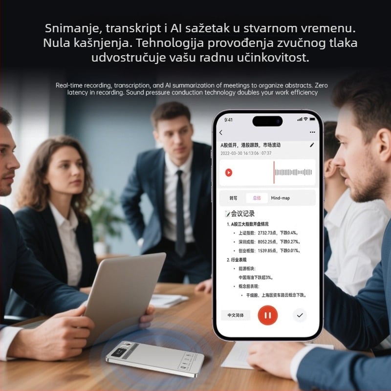 AI prevoditelj i rekordnik konferencija, 3-mikrofonni niz, Bluetooth, MP3, 64GB
