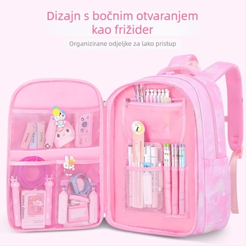 Školska ranac za djevojčice osnovne škole, lagan, s više pretinaca, velik kapacitet, zakrivljene naramenice, privjesak Kuromi