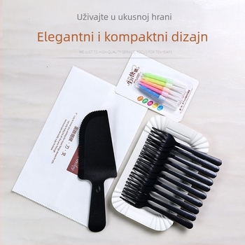 Kombinirani set tanjura za tortu za rođendan: jednokratni tanjuri i pribor, četiri u jednom (pravokutni oblik, marka Unique, moderan minimalistički stil)