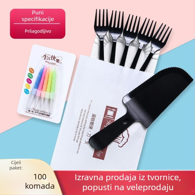 Kombinirani set tanjura za tortu za rođendan: jednokratni tanjuri i pribor, četiri u jednom (pravokutni oblik, marka Unique, moderan minimalistički stil)