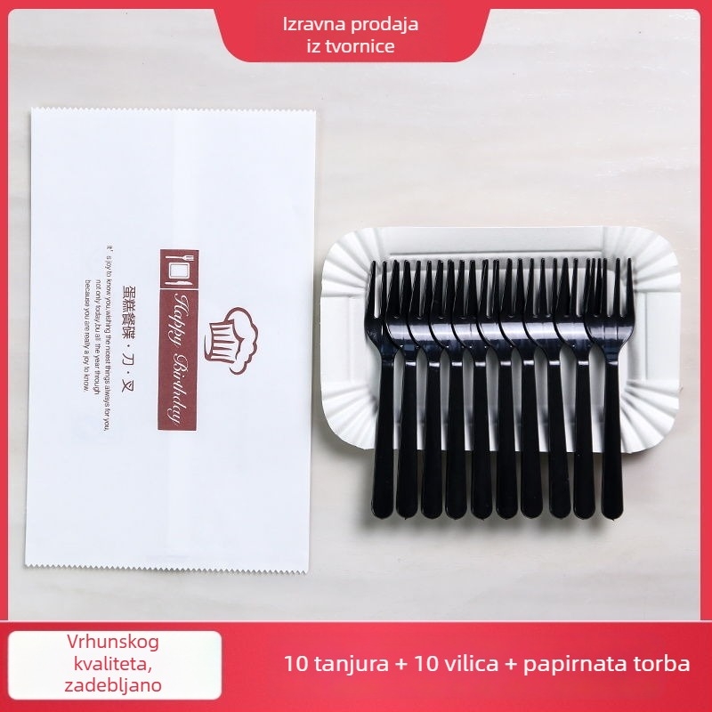 Kombinirani set tanjura za tortu za rođendan: jednokratni tanjuri i pribor, četiri u jednom (pravokutni oblik, marka Unique, moderan minimalistički stil)