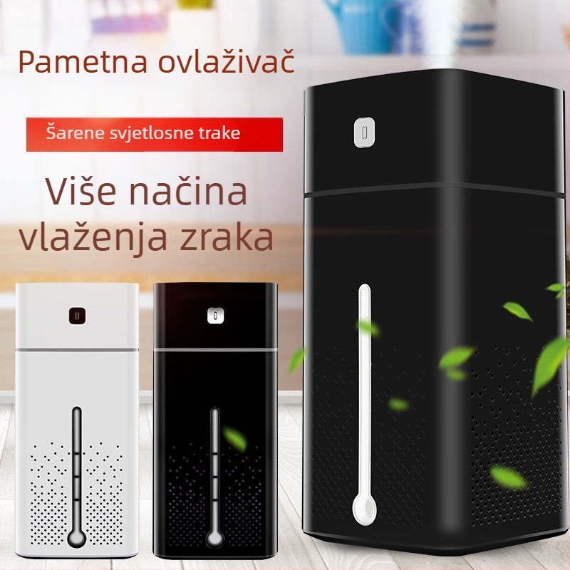 Pametan ovlaživač za dom i ured, tih rad, spremnik 0,5–1 L, 3+ izlaza magle, konstantna vlaga, napajanje baterijom (za prostorije do 10 m2)