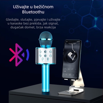 WS-858 Bežični karaoke mikrofon s ugrađenim zvučnikom, kondenzatorski mikrofon, Bluetooth 5.3, baterija 1000-1200mAh, trajanje 3-6h, 100Hz-20kHz, SNR ≥75dB