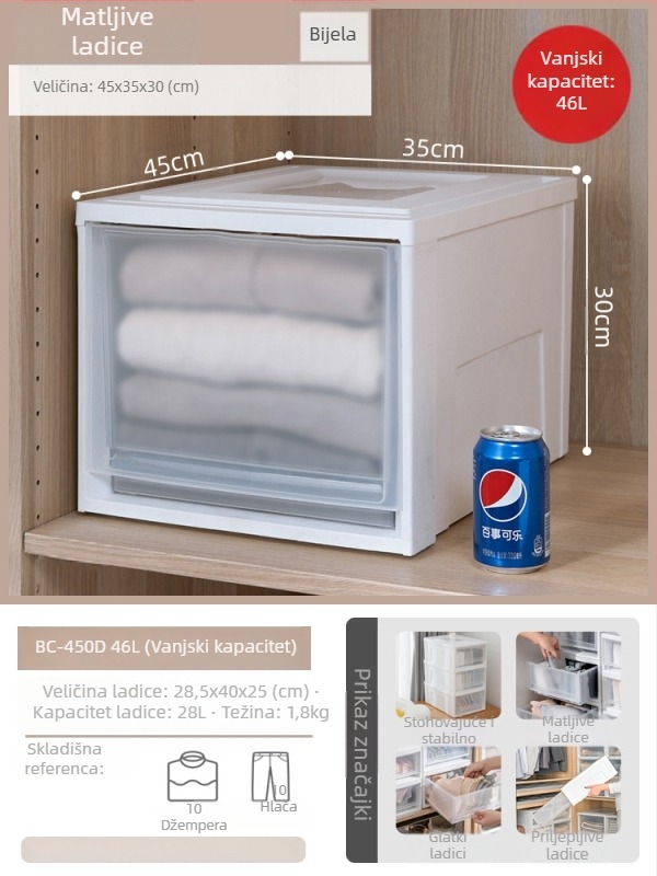 Alice kutija za skladištenje s ladicama, japanski stil, kapacitet 50 L, PP smola, model BC-500