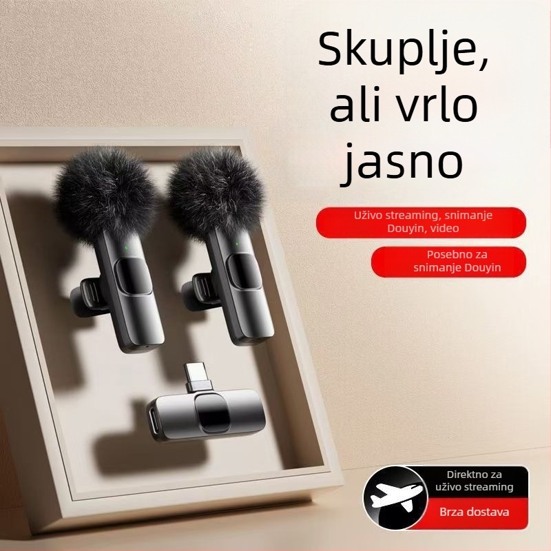 Lavalier mikrofon za live prijenos i snimanje videa – bežični, s ugrađenom baterijom, redukcija šuma (Kapacitet baterije ≤50 mAh; SNR ≥70 dB; trajanje baterije 3–6 h; Nazivna snaga 50)