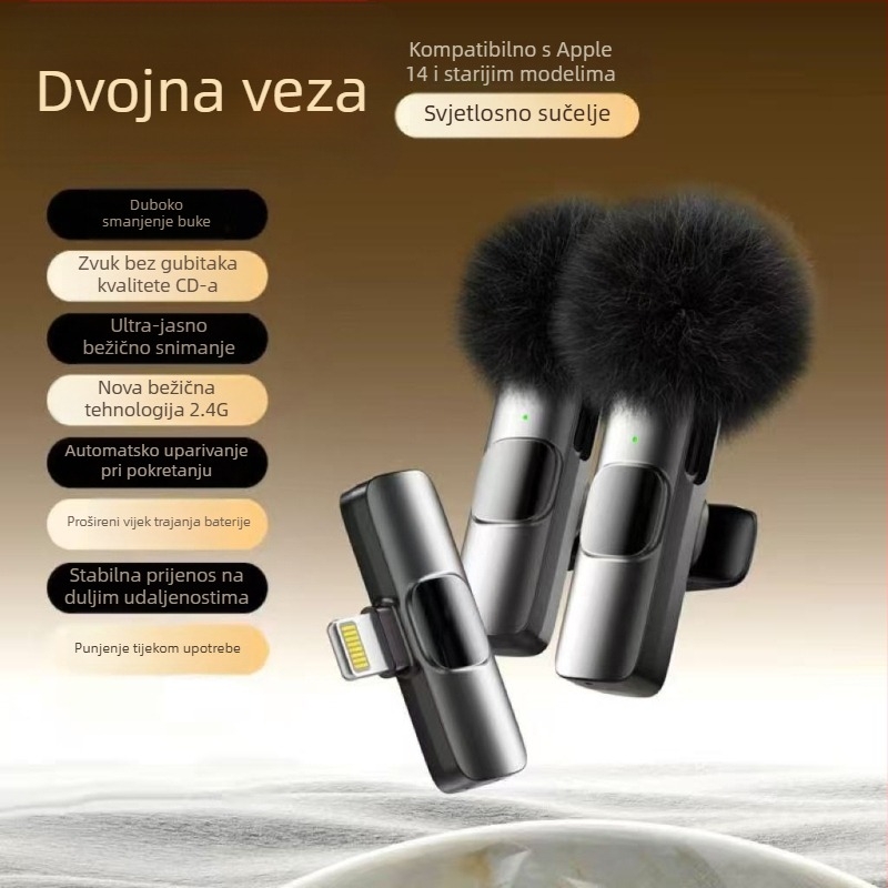 Lavalier mikrofon za live prijenos i snimanje videa – bežični, s ugrađenom baterijom, redukcija šuma (Kapacitet baterije ≤50 mAh; SNR ≥70 dB; trajanje baterije 3–6 h; Nazivna snaga 50)