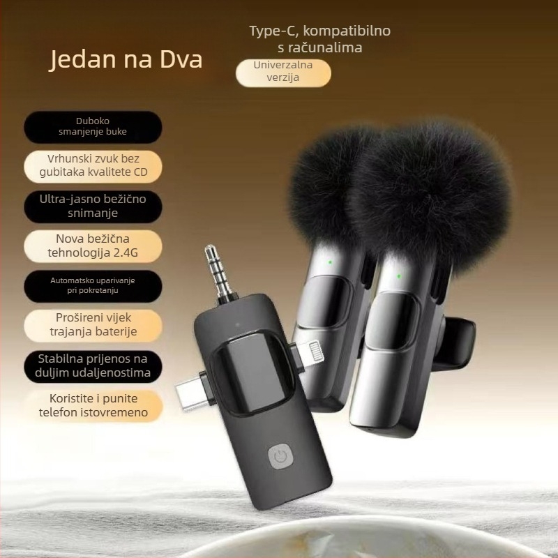 Lavalier mikrofon za live prijenos i snimanje videa – bežični, s ugrađenom baterijom, redukcija šuma (Kapacitet baterije ≤50 mAh; SNR ≥70 dB; trajanje baterije 3–6 h; Nazivna snaga 50)