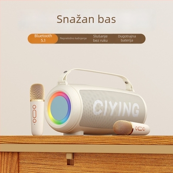 Bežični karaoke mikrofon s ugrađenim mini zvučnikom — Bluetooth 5.0, 2 zvučnika, 10W, frekvencijski raspon 100 Hz-20 kHz, omjer signala i šuma ≥85 dB