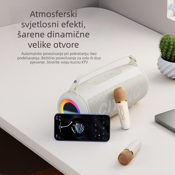 Bežični karaoke mikrofon s ugrađenim mini zvučnikom — Bluetooth 5.0, 2 zvučnika, 10W, frekvencijski raspon 100 Hz-20 kHz, omjer signala i šuma ≥85 dB