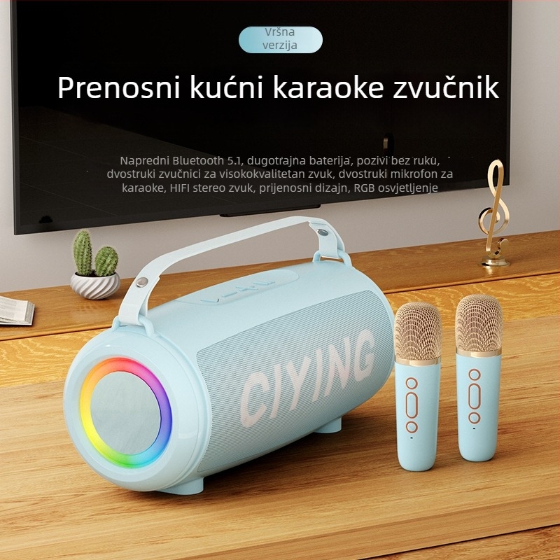 Bežični karaoke mikrofon s ugrađenim mini zvučnikom — Bluetooth 5.0, 2 zvučnika, 10W, frekvencijski raspon 100 Hz-20 kHz, omjer signala i šuma ≥85 dB