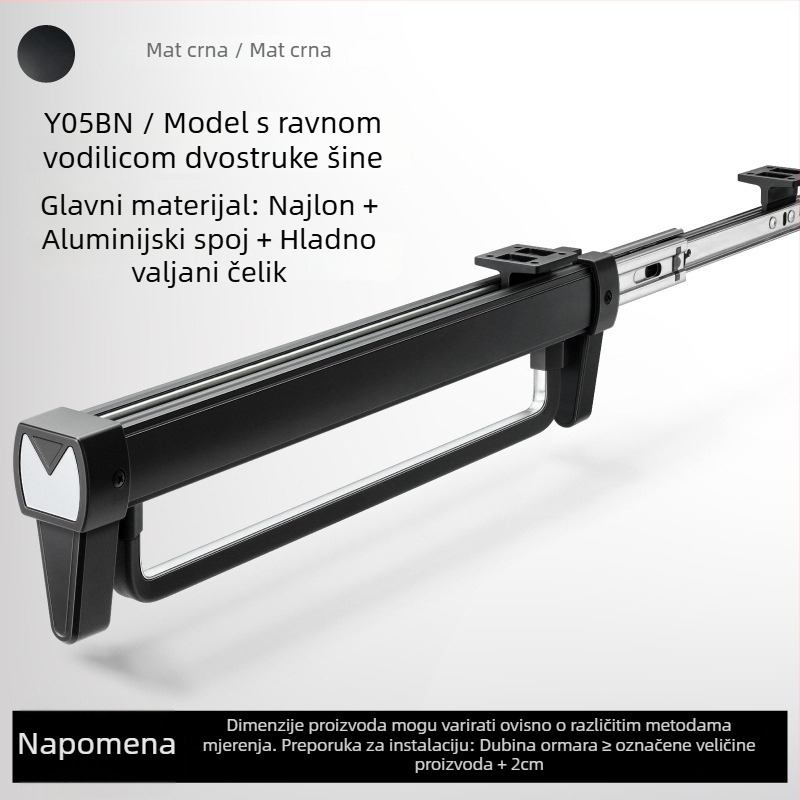 Garderobni izvlačni držač za hlače s teleskopskom šipkom i amortiziranom vodilicom | Materijali: plastika, nehrđajući čelik, aluminijska legura, hladno valjana čelična | Model CLKJ-1