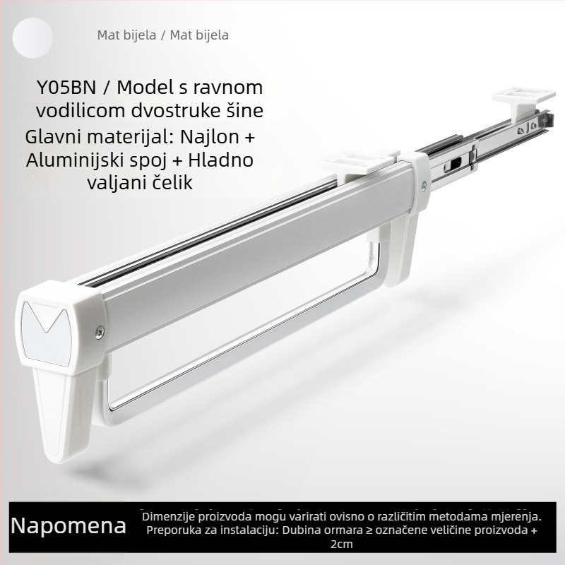 Garderobni izvlačni držač za hlače s teleskopskom šipkom i amortiziranom vodilicom | Materijali: plastika, nehrđajući čelik, aluminijska legura, hladno valjana čelična | Model CLKJ-1