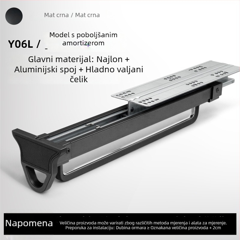 Garderobni izvlačni držač za hlače s teleskopskom šipkom i amortiziranom vodilicom | Materijali: plastika, nehrđajući čelik, aluminijska legura, hladno valjana čelična | Model CLKJ-1