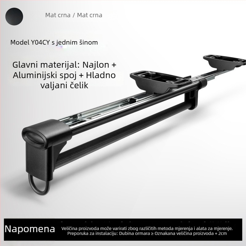 Garderobni izvlačni držač za hlače s teleskopskom šipkom i amortiziranom vodilicom | Materijali: plastika, nehrđajući čelik, aluminijska legura, hladno valjana čelična | Model CLKJ-1